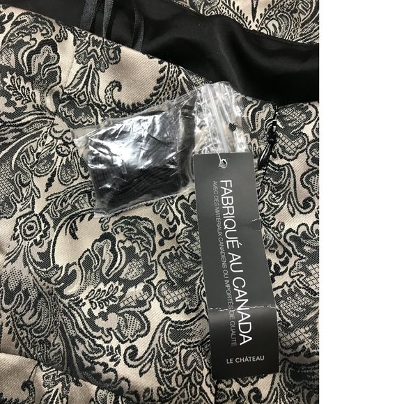 NWT Le Chateau PLUS SIZE Jacquard Fit & Flare Dress Champagne Gold Black… - Picture 2 of 4